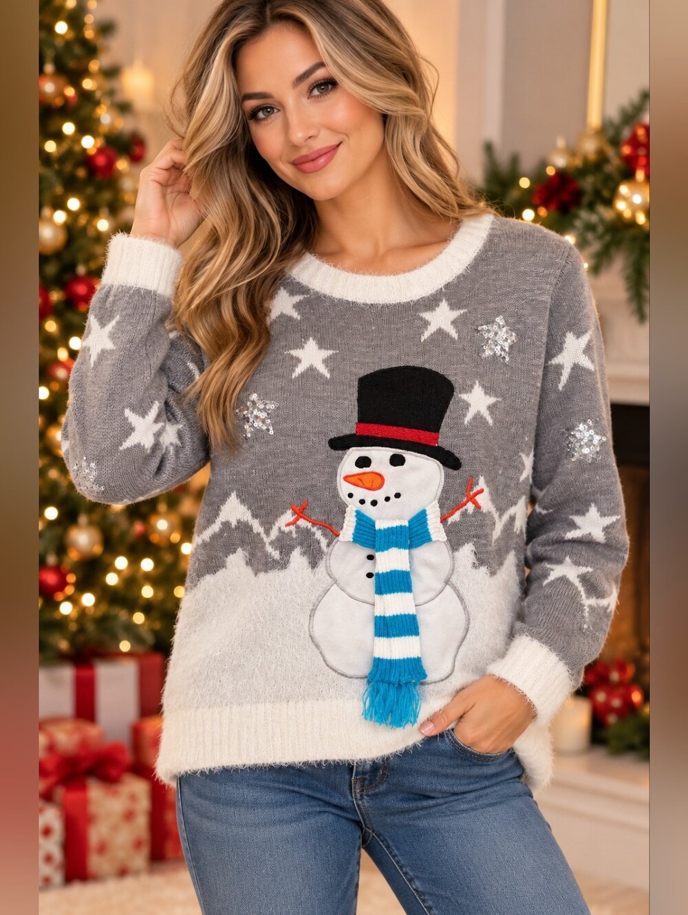 Urban Heritage Happy Holidays Snowman Christmas Sweater Size Small Gray White